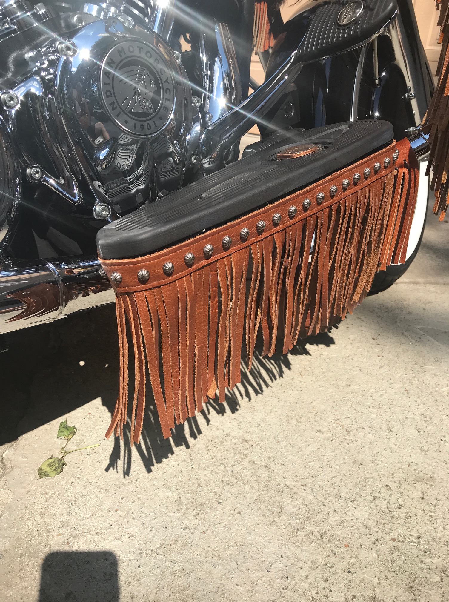 tan floorboard fringe rear side view - Native American Motorcycle